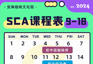 SCA咖啡培训课程表（2024年9月-10月）