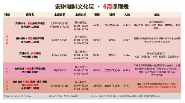 安琳咖啡6月咖啡培训课程