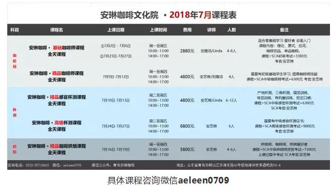 7月份安琳咖啡课程安排