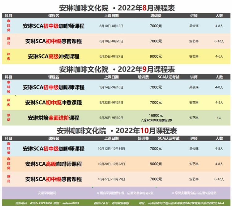 咖啡培训-安琳咖啡培训课程表